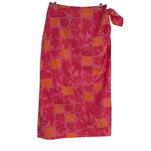 Talbots NWT Pink Floral Wrap Midi Skirt Size 14 Cotton Tropical Tie Waist